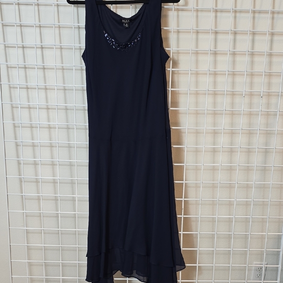 SLNY Navy Long 2 Piece Tank Dress And Long Sleeve Jacket with Sequin Detail 18 - Picture 6 of 10